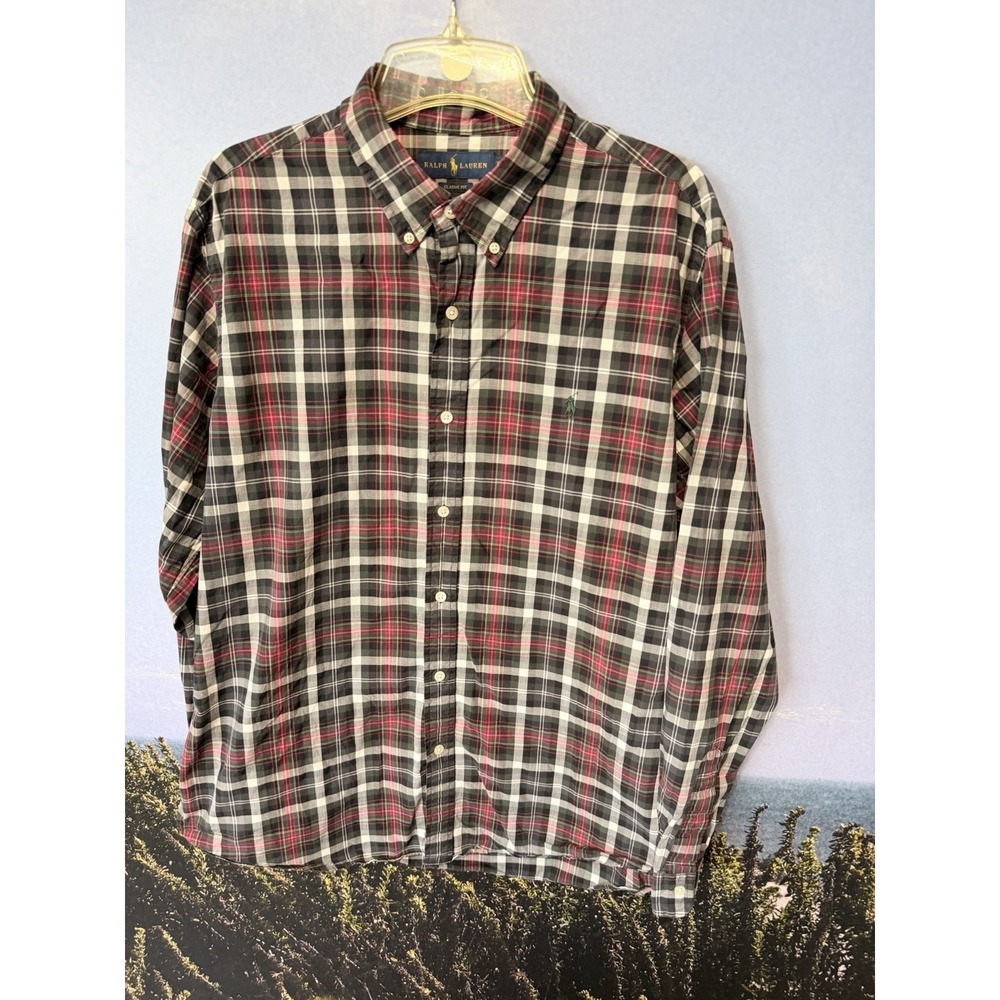 Ralph Lauren‎  Shirt XL Red White Plaid Button Down Casual Pony EUC